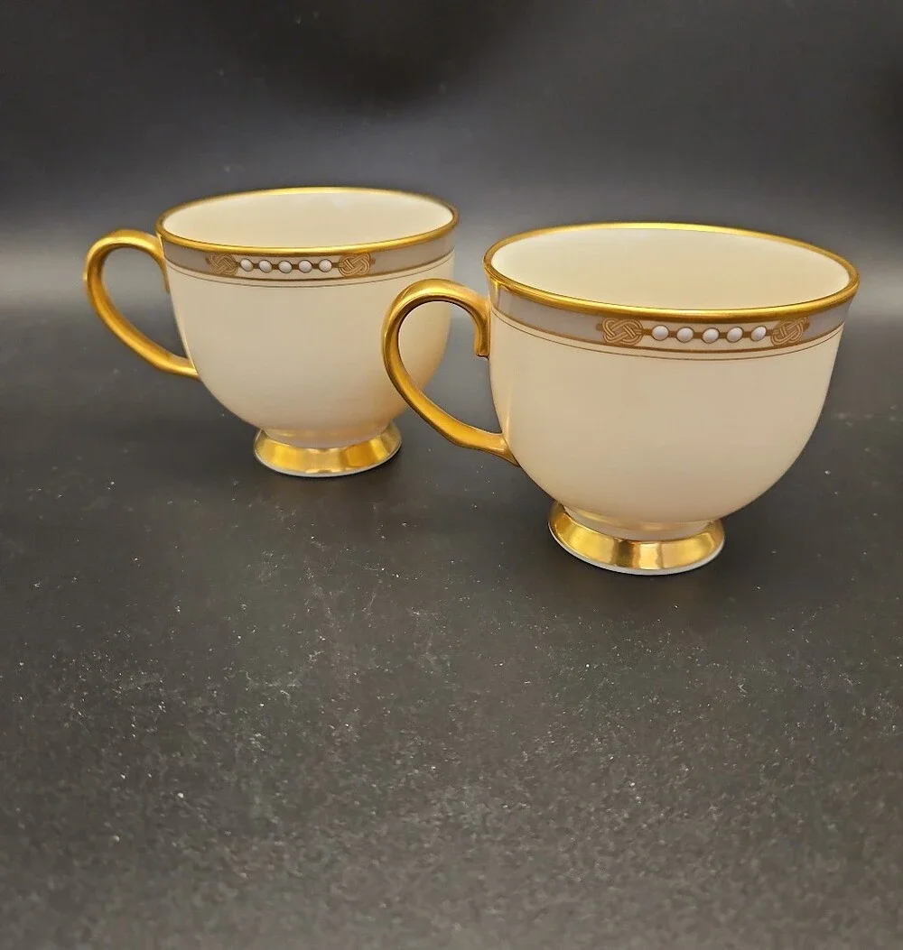 Lenox McKinley Teacup Set of 2 Presidential Collection Ivory Color Gray Band...